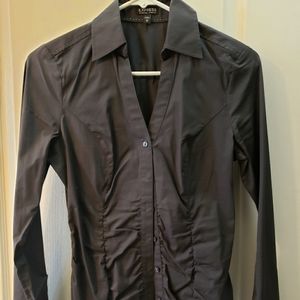 Gray button-up ruched side blouse